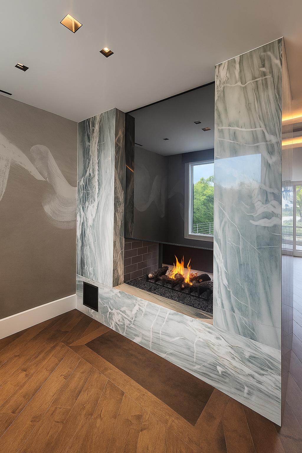 Modern Fireplace with Marble Surround 9-5-2025
